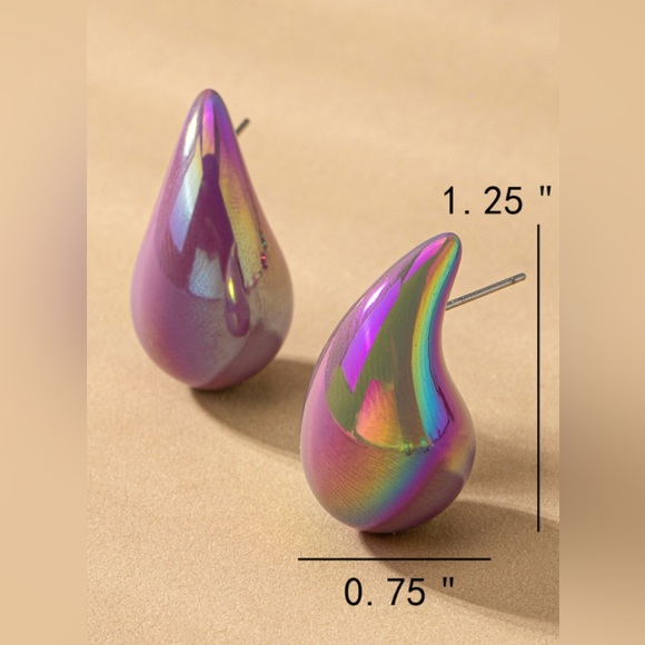 Puffy colored tear drop earrings - Picture 2 of 4